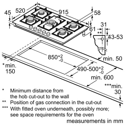 PPQ9B6I90M Series 6 Built-in Gas hob 90 x 60 cm Ceramic glass