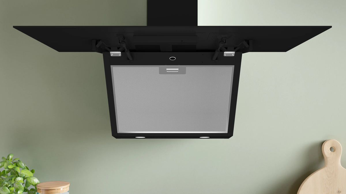 DWK96PJ60M Series 4 wall-mounted cooker hood 90 cm clear glass black printed, Black