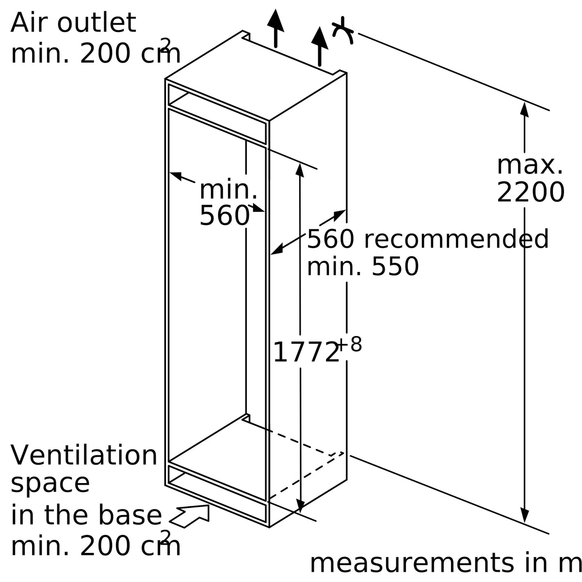GIN81AEF0G Series 6 built-in freezer, 177.2 × 55.8 cm
